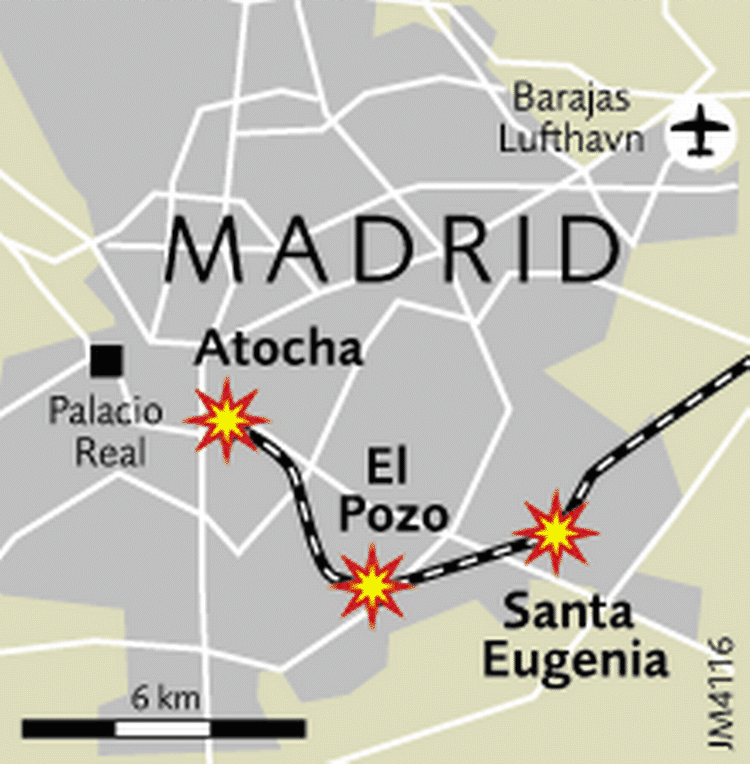 Spansk politi arbejder ud fra den teori, at den ene af de anholdte deltog aktivt i aktionen mod de tre tog-stationer i Madrid. 