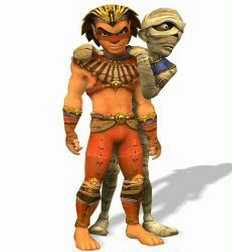 Alle personer i  Sphinx and the Cursed Mummy  er inspireret af egyptisk kunst og mytologi, så mens hovedpersonen Sphinx er inspireret af, ja, sfinksen, ligner mumien Tut mest af alt er en levende rulle toiletpapir 