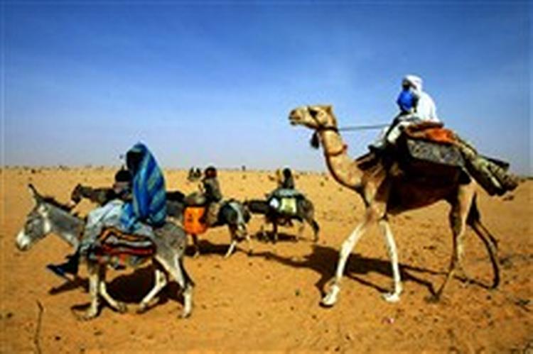 Sudanesiske flygtninge på vej til nabolandet Tchad på flugt fra borgerkrig. - Foto: AP 