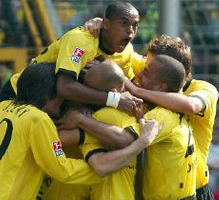 Dortmund-jubel efter en af scoringerne. - Foto: AP 