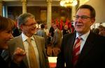 Poul Nyrup Rasmussen blev valgets sejrherre og fik stor ros af sin partiformand, Mogens Lykketoft. - Foto: Jens Dresling 