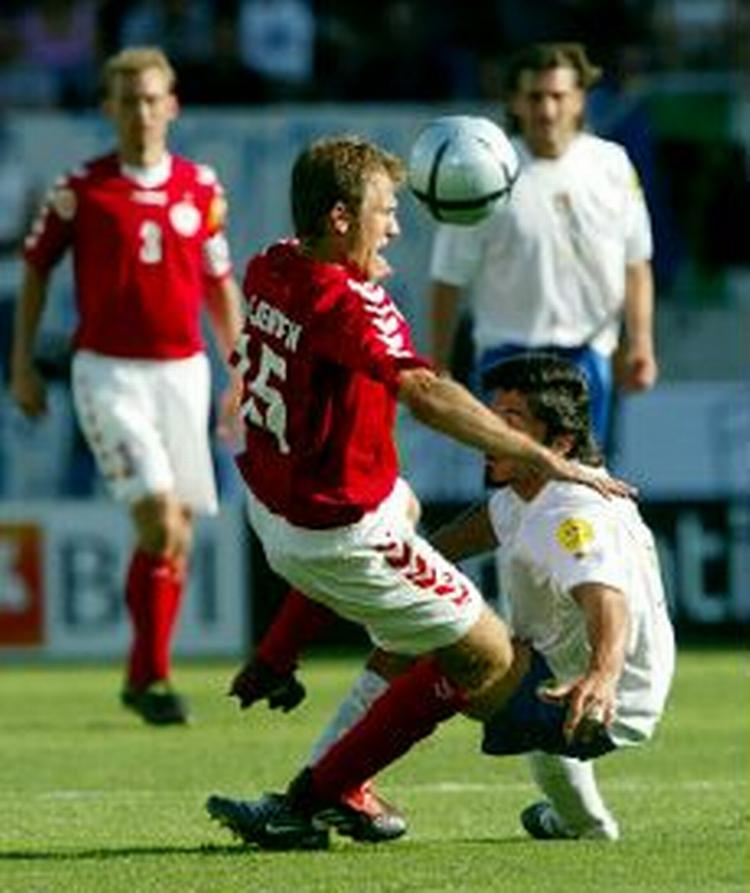 Daniel Jensen i kamp mod Italien. - Arkivfoto: Lars Poulsen 