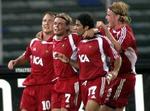 Friederick Stenman, nummer to fra venstre, fejrer sin scoring mod selveste Juventus. - Foto: AP 