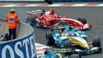 Schumacher i sin røde Ferrari under det belgiske løb. - Foto: AP 