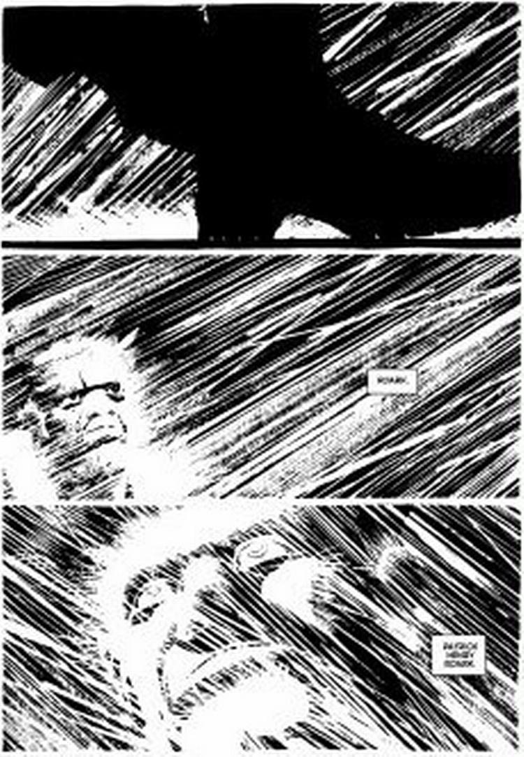 REGNPISK. Marv i den nådesløse regn, der pisker Sin City uden at formå at vaske synderne væk. - Illustration: Frank Miller. 