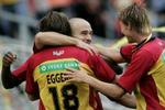 Måltyven Tommy Olsen fik to afleveringer fra Tommy Andreassen og så fik den tidligere Køgeangriber vendt 0-1 til 2-1 for FC Nordsjælland.   Foto: Peter Hove Olsen 