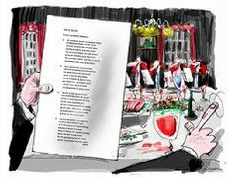 Bertel Haarder vil ikke udtale sig om sin sang. - Tegning: Willumsen 