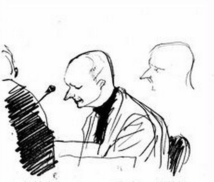 Frank Grevil er tiltalt for at have videregivet fortrolige oplysninger. - Tegning: Mette Dreyer 