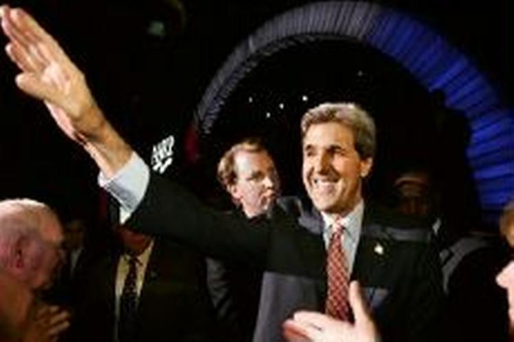 Kerry - her efter en tale i Las Vegas - står stærkt i internationale meningsmålinger. - Foto: AP 