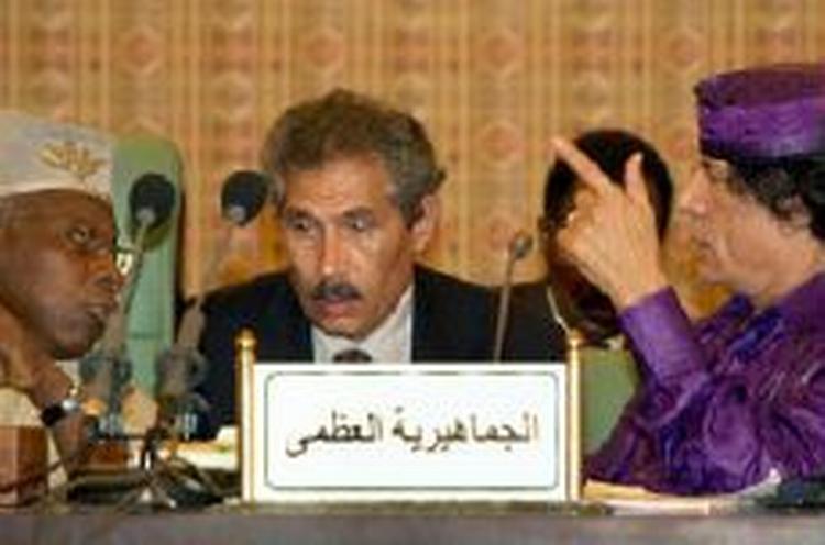 Libyens præsident Muammar Gaddafi (til højre) var blandt de regeringsledere på minitopmødet, der afviste FN's trussel om sanktioner. - Foto: AP 