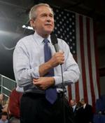 Præsident George W. Bush - her under en tale i Richland - har endnu ikke selv forholdt sig til beskyldningerne. - Foto: AP 