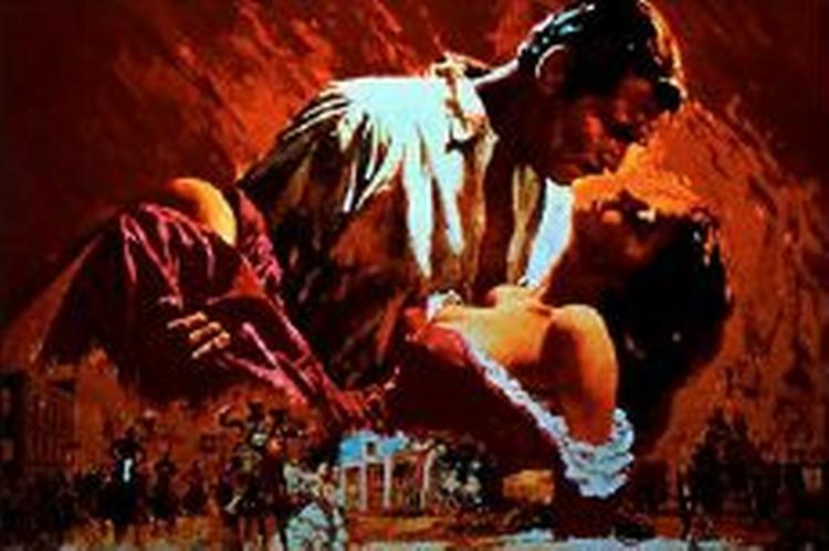 Den velkendte filmplakat fra alletiders mest sete film i Storbritannien 'Gone with the Wind'. - Arkivfoto: AP 