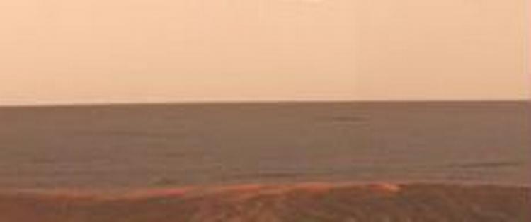 Landingsstedet i området 'Meridiani', der er spækket med aflejringer - angiveligt fra flydende vand. - Foto: NASA/OpportunityA! 