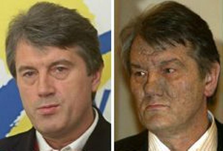 Til venstre et billede af Jusjtjenko fra marts 2002, til højre fra december 2004. - Foto: AP 