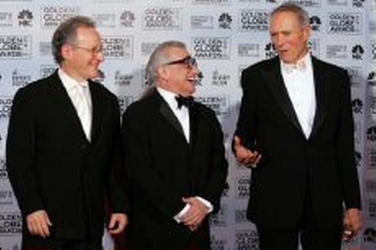 Fra venstre producer Michael Mann og instruktør Martin Scorsese, der står bag 'The Aviator'. Til højre Clint Eastwood. 