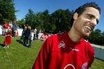 Kennth Perez tegner i øjeblikket til at blive Morten Olsens stærkeste kort mod Grækenland. - Foto: Lars Poulsen 