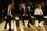 Mogens Lykketoft (S), Bendt Bendtsen (K) og Marianne Jelved (R) under partilederrunden. - Foto: Peter Hove Olesen 