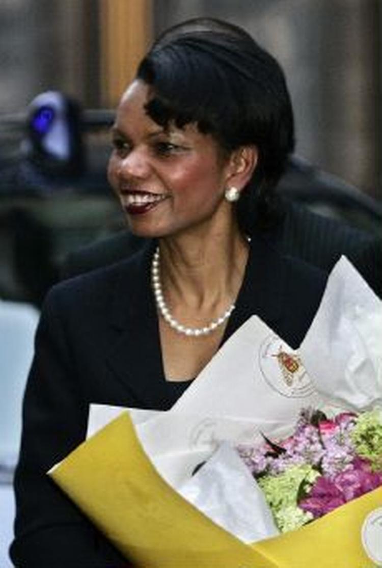 USA's udenrigsminister, Condoleezza Rice, havde fundet de forsonende toner frem. - Foto: AP 