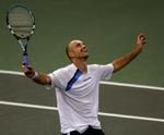 Ljubicic jubler efter sejren over Andy Roddick. - Foto: AP 