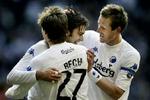 Glade FCK-spillere fejrer en scoring. - Foto: Jacob Ehrbahn 
