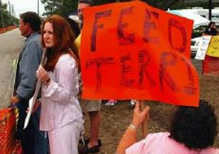 Demonstranter fylder gaderne uden for retsbygningen i Tampa. - Foto: AP 