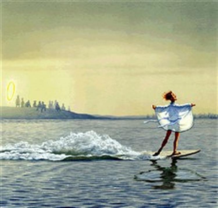 Jesus ryger sig skæv og surfer i lette gevandter hen over Genesaret Sø - og det er for galt, mener man i Grækenland. - Illustration fra tegneserien 