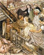 DISKRETION. Svinedrengen får sit kys anno 1932.   Illustration fra bogen: Arthur Rackham 