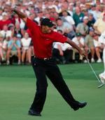 Woods jubler, da sejren var en realitet. - Foto: AP 