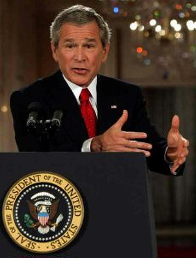 George W. Bush udtrykte på tv-pressekonferencen i nat optimisme i forhold til både Irak og krigen mod terror. - Foto: AP 