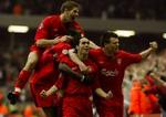 Liverpools Luis Garcia i midten jubler efter den ellers noget diskutable scoringen. - Foto: AP 