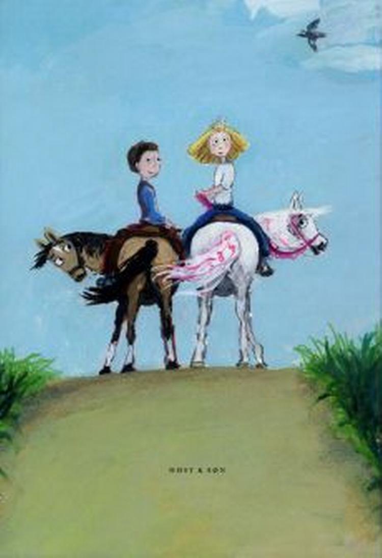 HEJ! Prinsesse med hofdame på livets folkelige landevej.   Tegning fra bogen: Tine Modeweg-Hansen 