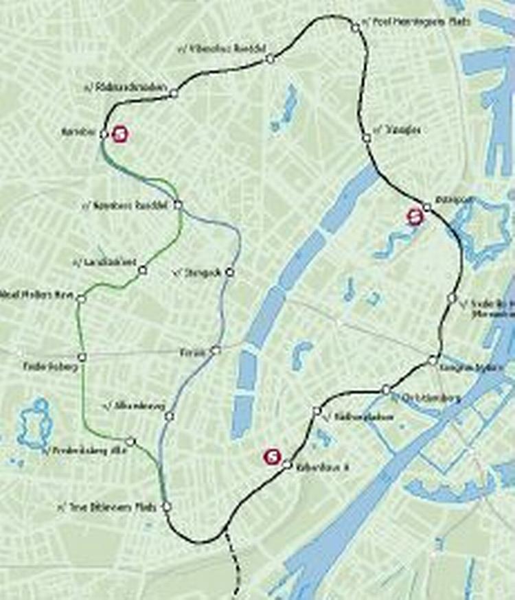 De to cityring-ruter, der er foreslået. 