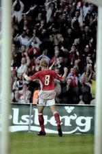 Søren Larsen fik en superdebut i Parken for landsholdet med to mål. - Foto: Thomas Borberg 