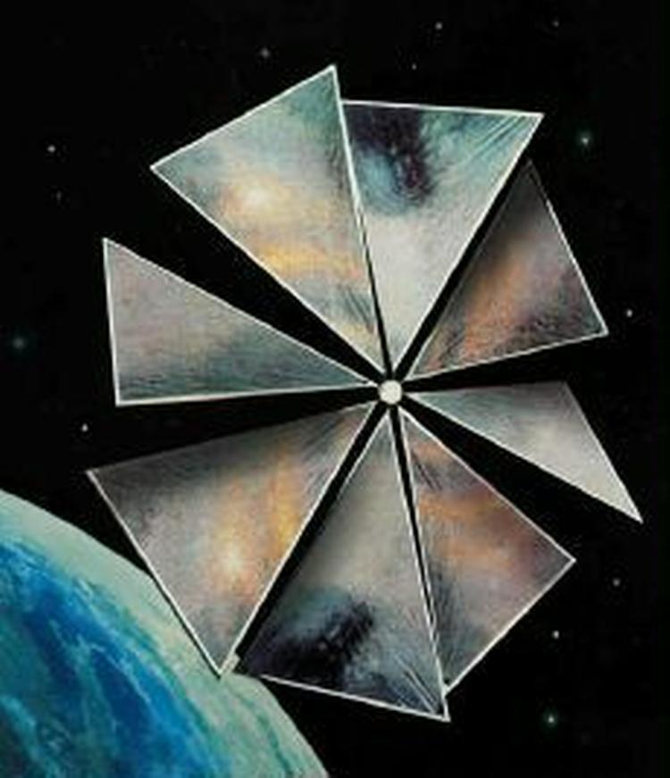 Sådan skulle Cosmos 1 have set ud i rummet. Men nu har man mistet kontakt med rumskibet, der skulle drives af solsejl. - Foto: AP 