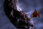 Et projektiv fra  Deep Impact har ramt kometen Tempel 1. Forskerne i NASA har tidligere vist, at man forestiller sig, at mødet ser således ud.   Grafik: NASA 