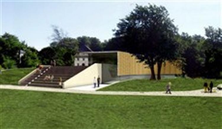Hvor der i dag ligger et cafeteria på toppen af Møns Klint, skal der fra maj 2007 ligge et 3.000 kvadratmeter stort og 120 mio. kr. dyrt besøgscenter.   Visualisering: PLH arkitekter 