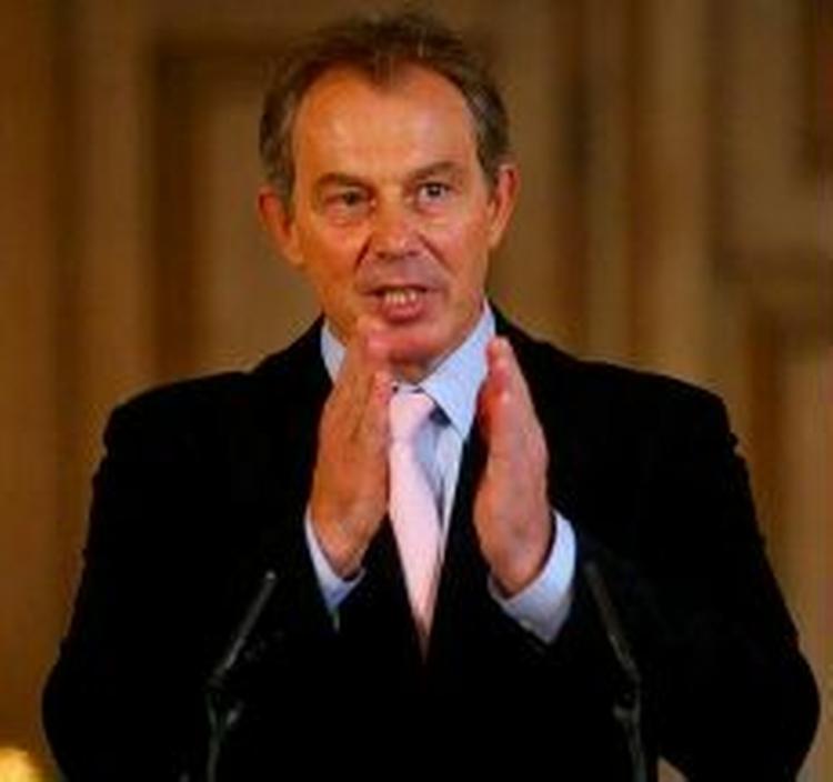 Tony Blair på dagens pressemøde i London. - Foto: AP 