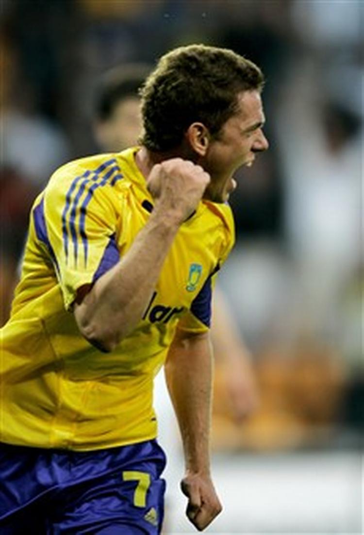 Kasper Lorentzen blev dobbelt målscorer, da Brøndby hurtigt fjernede den sidste spænding i kampen mod Dinamo Tblisi.   Foto: Finn Frandsen 