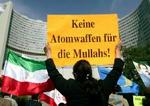 Demonstranter i Wien giver udtryk for deres holdning til Irans omstridte atomprogrammer. - Foto: AP 