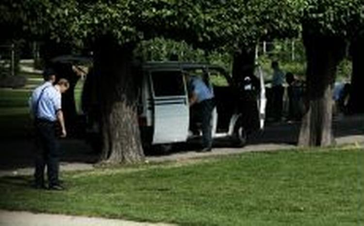 Politiet har travlt med at finkæmme parken. - Foto: Martin Bubandt Jensen 
