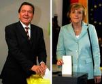 Både Angela Merkel og Gerhard Schröder vil danne regering. - Foto: AP 