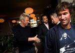 Boris Becker, Henrik Leconte, John McEnroe og Pat Cash hyggede sig, før det går løs inden for stregerne.   Foto: Finn Frandsen 