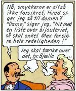 Max Bjævermose i samtale med Bianca Castafiore. - Tegning: Hergé 