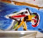 TRAPPEMALERI. Asger Jorns malerier pryder vægge, søjler og kontorer overalt i Det Historiske Arkiv i Havana. Her er det en trappeopgang.   Foto fra bogen 
