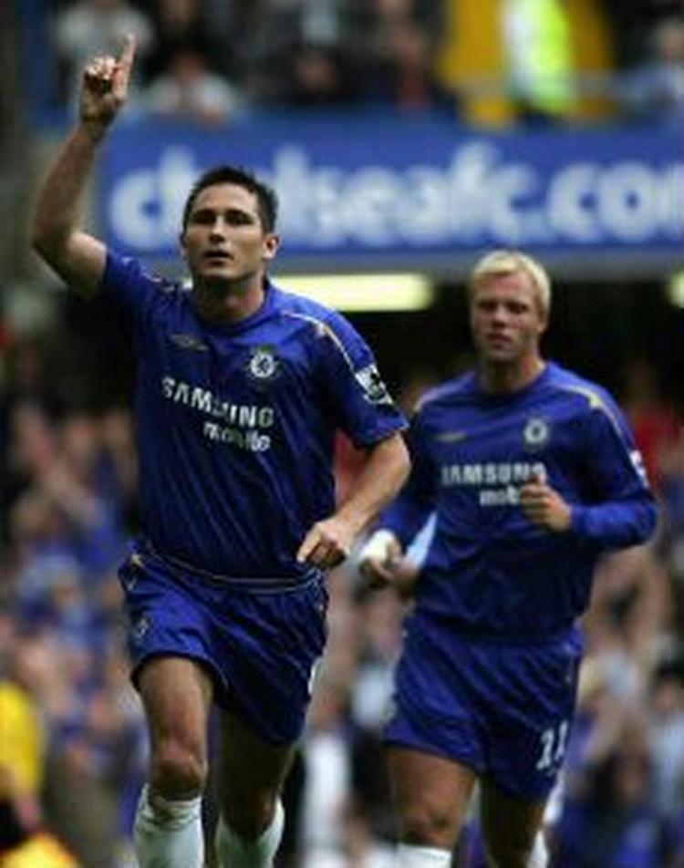 Frank Lampard fejrer sit andet mål i dagens kamp. - Foto: AP 