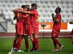 Francis Dickoh stod for FC Nordsjællands andet mål og blev behørigt hyldet af holdkammeraterne.   Foto: Andreas Szlavik 