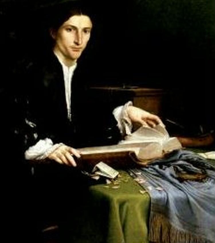 Bredals formidling er let og ubesværet, understøttet af de mange relevante illustrationer. Her hvad der kunne være Montaignes ideal:  En ung adelsmand i sit atelier  af Lorenzo Lotto.   Foto: Galleria dell Accademia, Venedig/Bridgeman Art Library 