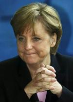 En tilfreds Angela Merkel på dagens pressemøde. - Foto: AP 