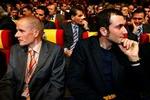 Rasmussen og Basso under præsentationen af Tour-ruten i Paris. - Foto: AP 
