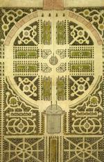 OVERBLIK. Bogen er rigt illustreret af gamle tegninger og stik af store europæiske haver. Her er det Johann Ludwig Petris farvelagte tegning af Schweitzingen fra 1753   med slottet øverst.   Illustration: Kurpfälzisches Museum der Stadt Heidelberg 